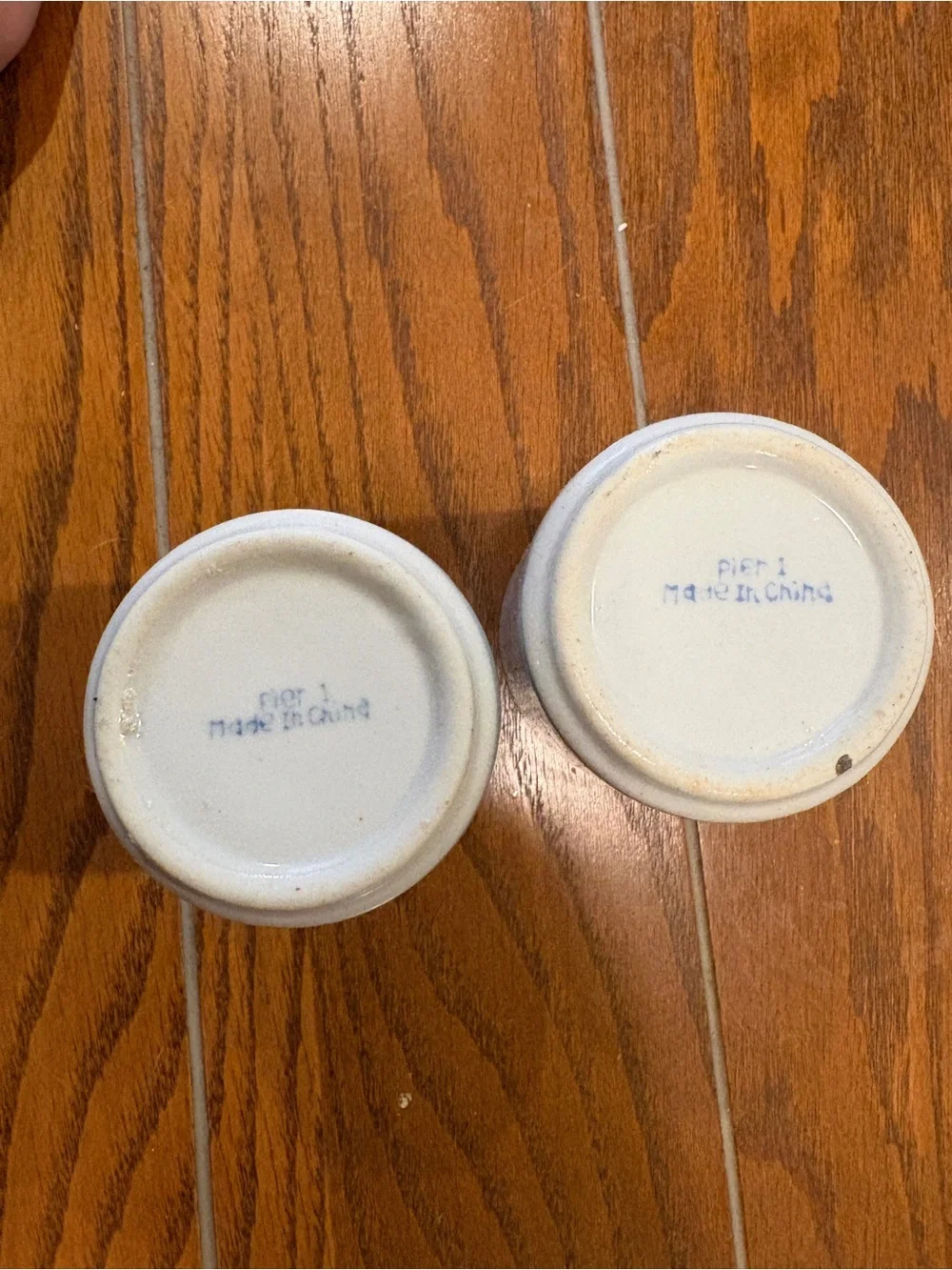 Pier 1 White Ceramic Tea or Sake Cups with Blue Koi Fish Design set of 3